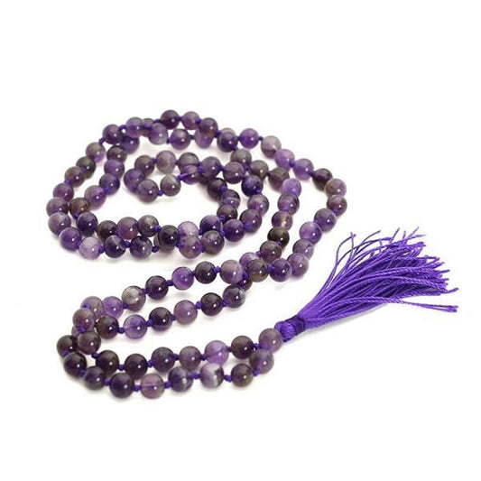 108 Natural Amethyst Mala Prayer Beads Japa Mala Tassel Necklace