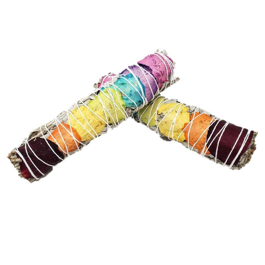 7 Chakra white Sage smudging herbs with 7 Color Rose petals - 7" 1 bundle